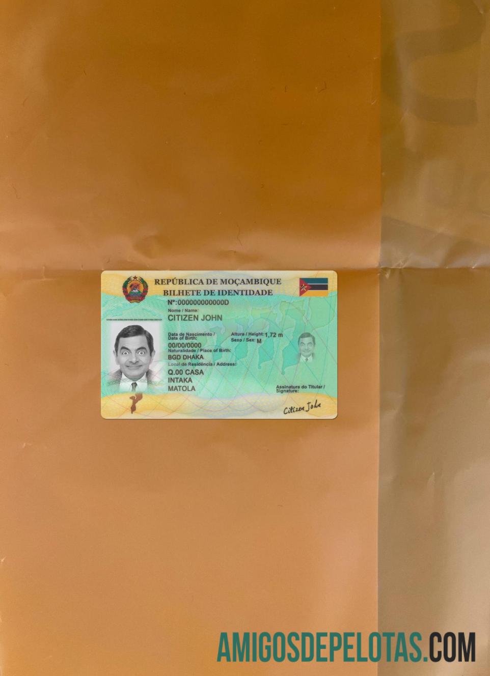 Mozambique ID Version 2 olhar de foto frente exemplo